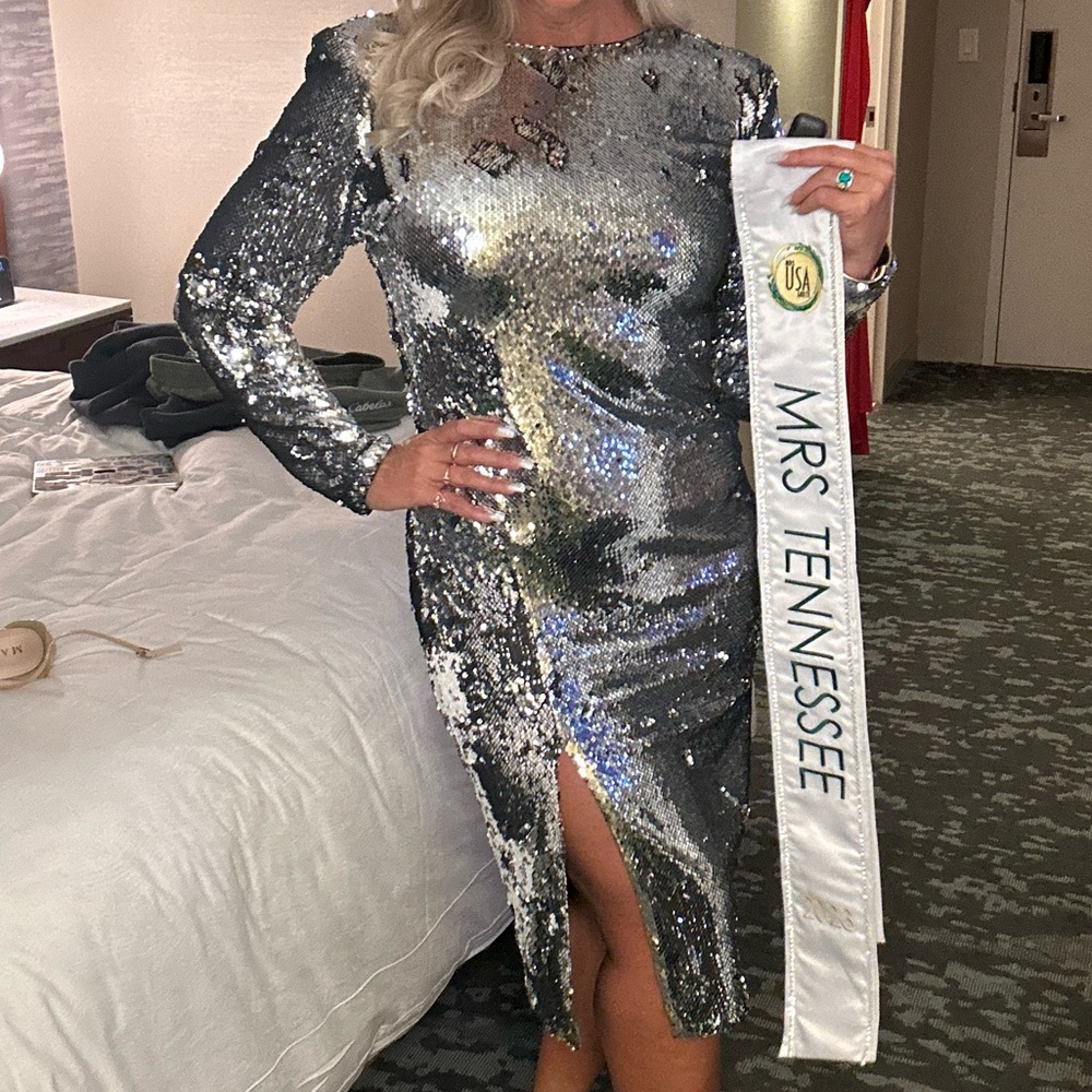 Silver Sequin Long Sleeve Dress